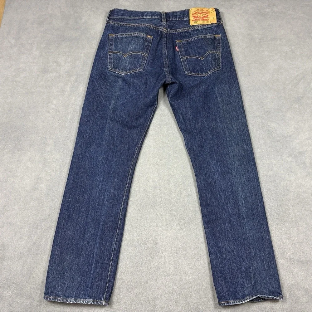 Levis 501 Original Fit Jeans Mens Size 33x30 Button Fly Dark Wash Straight Leg
